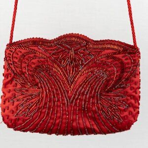 ✨ Vintage Red Beaded Art Deco Crossbody Bag ✨